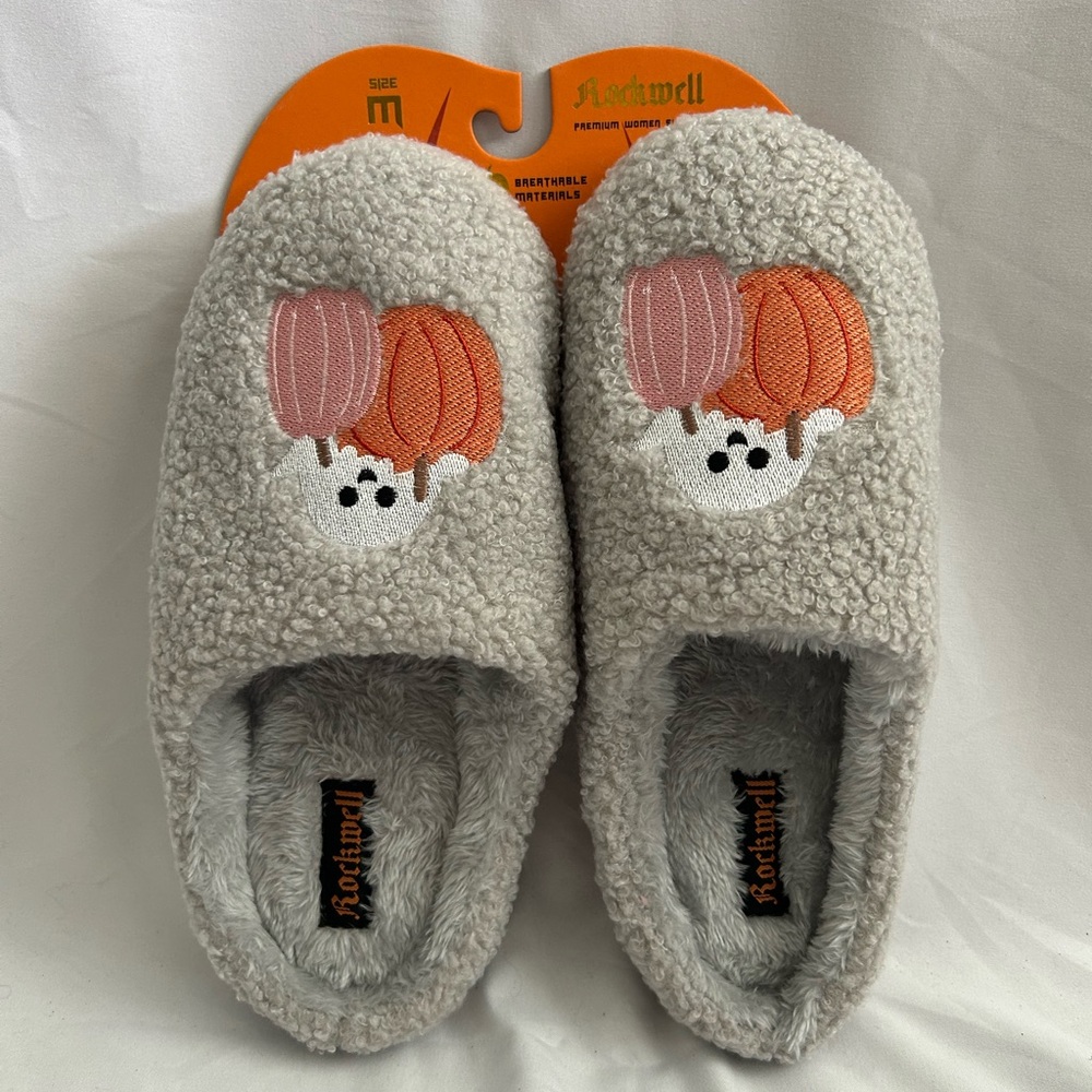 *New* Rockwell Ghost/Pumpkins Gray Slippers